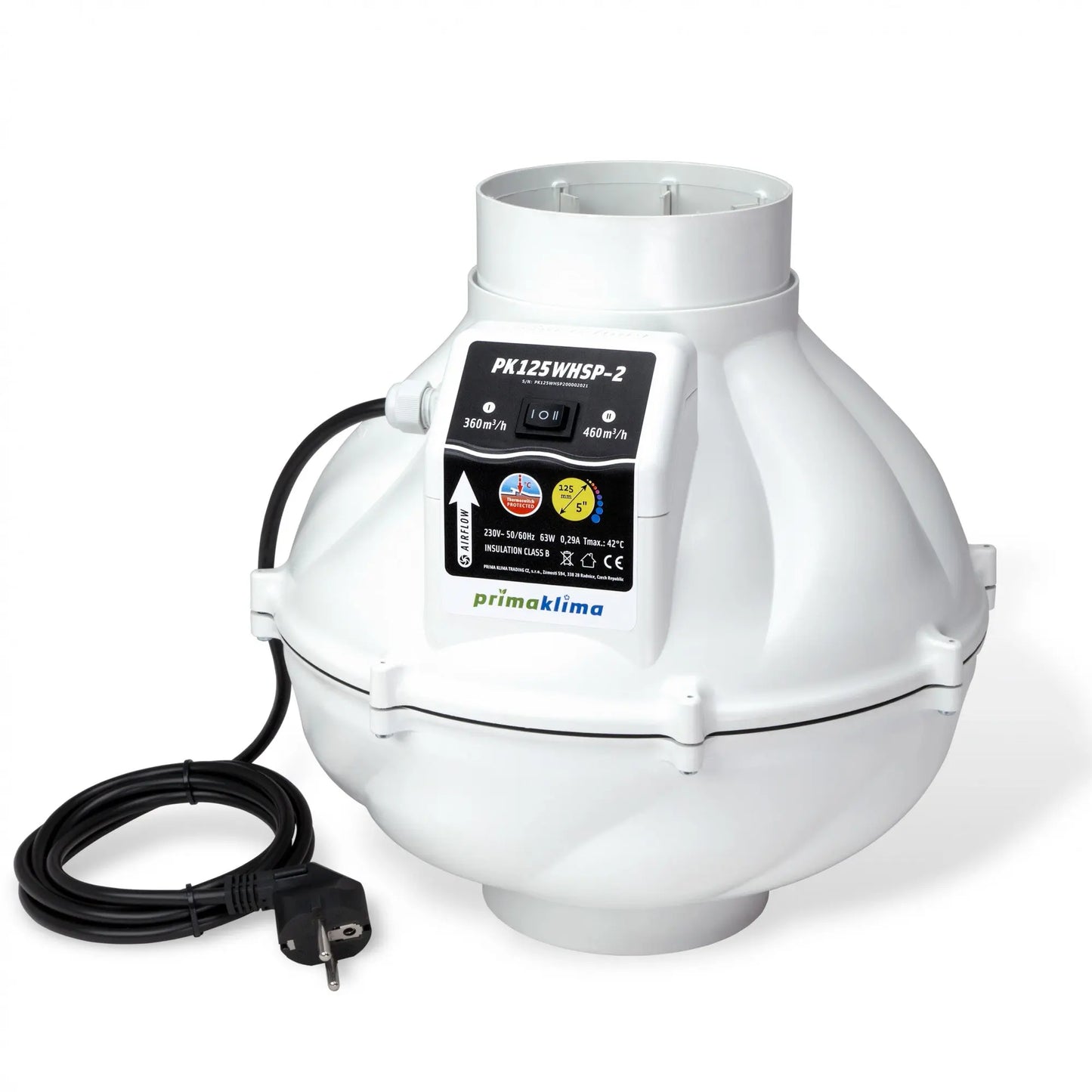 Prima Klima Rohrventilator Whisperblower 125 mm - 360/460 m3/Std, 2-gang PrimaKlima