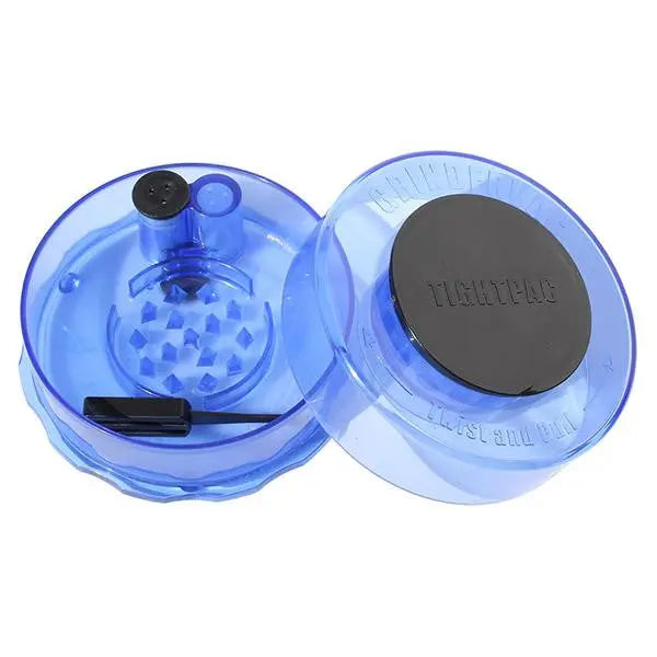 TightVac GrinderVac 60 ml, luftdichtes Gefäß mit Mahlwerk, transparent blau TightVac