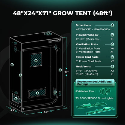 Mars Hydro TSL2000 Complete Grow Tent Kit | 300W LED Grow Light + 120x60x180cm Indoor Grow Tent + 4″ Ventilation System | Perfect Rectangular Lighting für 2-4 Pflanzen Growhub
