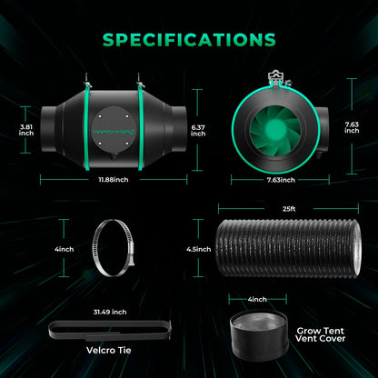 Mars Hydro TS 1000 Komplettes Grow-Zelt-Set Dimmbares 150W LED Grow-Licht+80x80x160cm Indoor-Zelt +4″ Belüftungssystem für 1-3 Pflanzen Growhub
