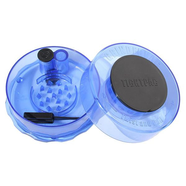 TightVac GrinderVac 60 ml, luftdichtes Gefäß mit Mahlwerk, transparent blau