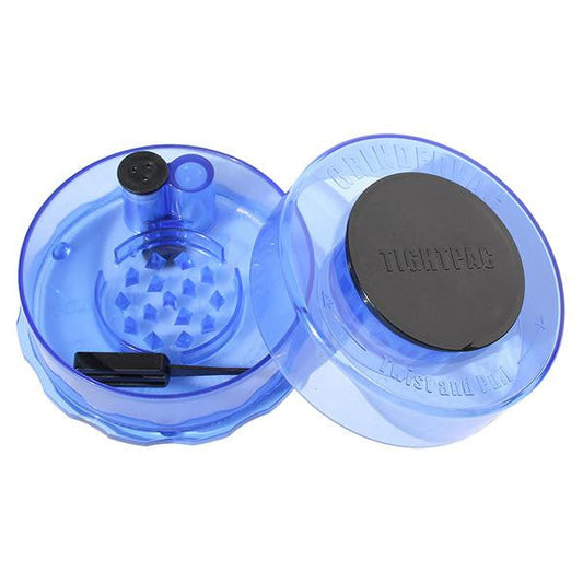 TightVac GrinderVac 60 ml, luftdichtes Gefäß mit Mahlwerk, transparent blau
