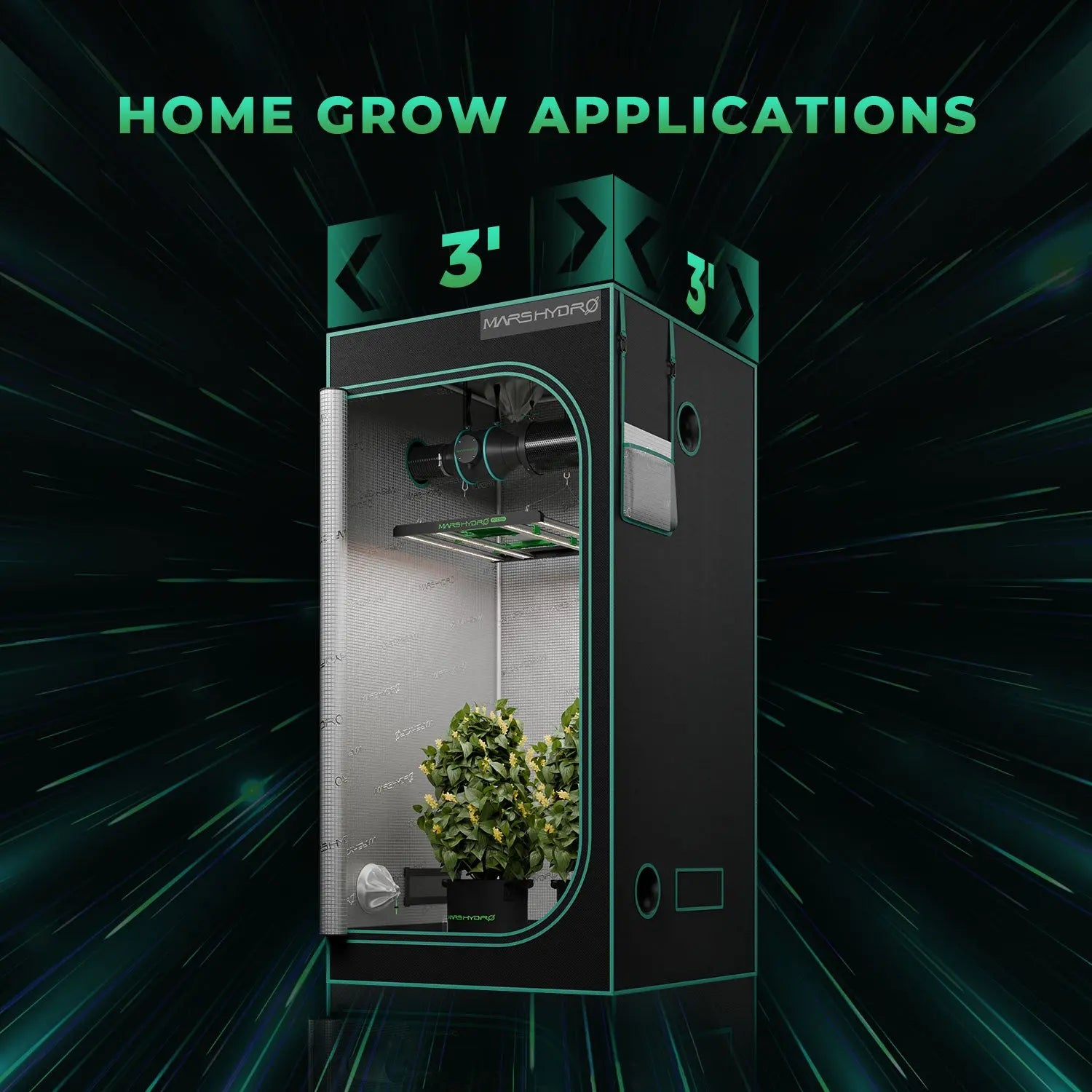 Mars Hydro Smart Dimmbar FC-E 3000 300W LED Grow Licht für 100x100cm Grow Zelt 2-4 Pflanzen Mars Hydro