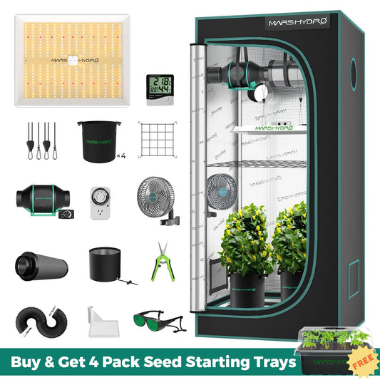 Mars Hydro TS 1000 Komplettes Grow-Zelt-Set Dimmbares 150W LED Grow-Licht+80x80x160cm Indoor-Zelt +4″ Belüftungssystem für 1-3 Pflanzen Growhub