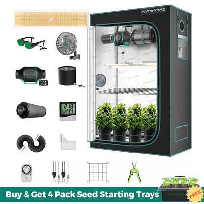 Mars Hydro TSL2000 Complete Grow Tent Kit | 300W LED Grow Light + 120x60x180cm Indoor Grow Tent + 4″ Ventilation System | Perfect Rectangular Lighting für 2-4 Pflanzen Growhub