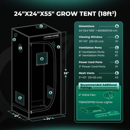 Mars Hydro TS 600 Complete Grow Tent Kit | 100W LED Grow Light + 60x60x140cm Indoor Grow Tent + 4″ Ventilation System | Ideal für Anfänger Grower Growhub